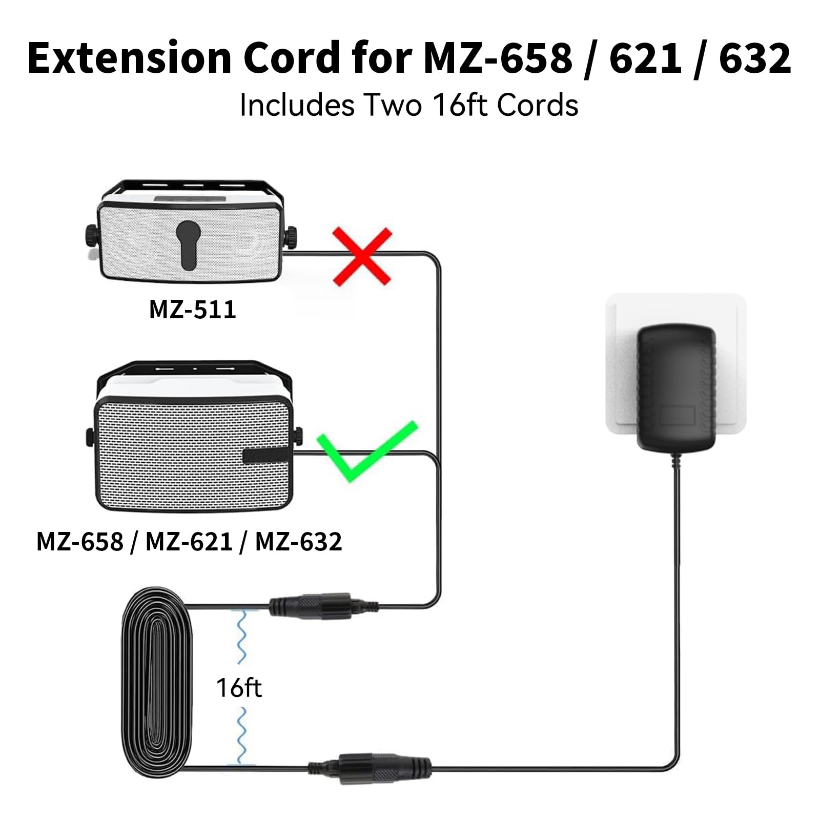 Amazon.com: Plyee Audio Power Extension Cords for MZ-658/MZ-621/MZ